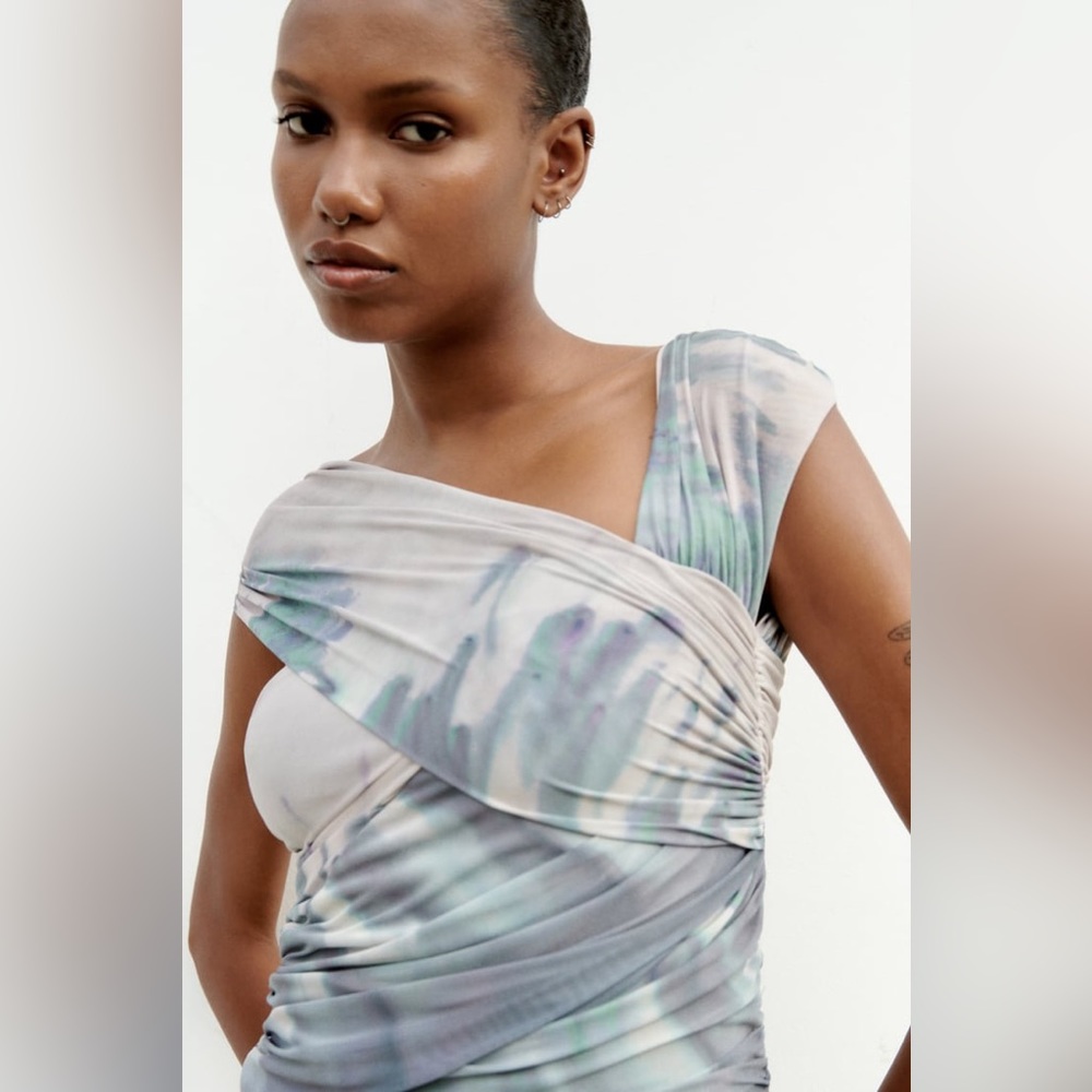 Zara Asymmetrical Printed Tulle Dress - Picture 4 of 13